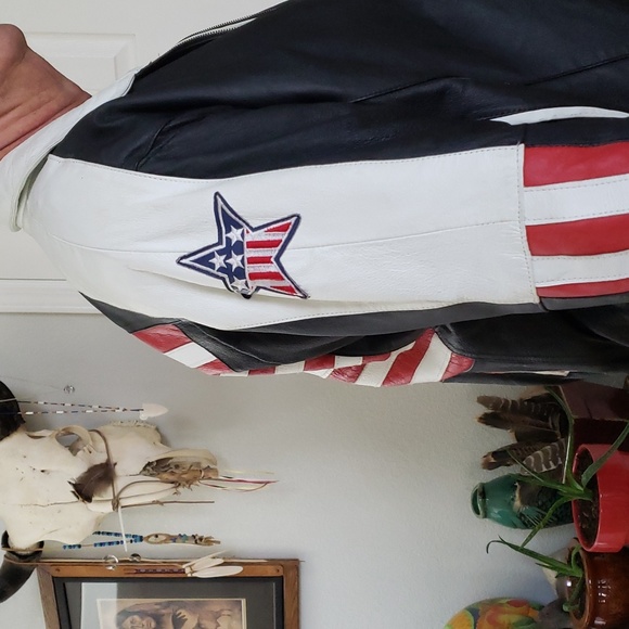 Phase2 Men's XL LEATHER, USA Flag Jacket - Picture 2 of 12